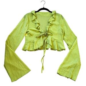 Womens Chiffon Ruffle Tie Front Blouse Flare Sleeves Fairy Y2k Size Small
